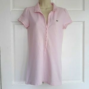 Lacoste polo tunic top with puffed sleeves in powder pink